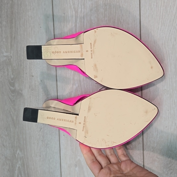 Good American Women "Like New" Thong Hot Pink Clear Wedge Sandals shoes sz 8 - Picture 9 of 10